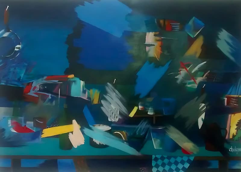 Naturaleza Muerta en Azul, pintura de Chalo Rojas