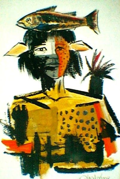 Pez sobre el sombrero, dibujo de Chalo Rojas
