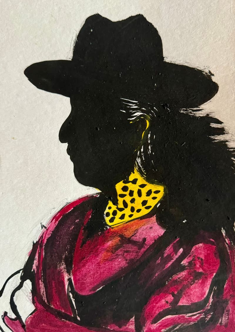 Sombrero magenta, dibujo de Chalo Rojas