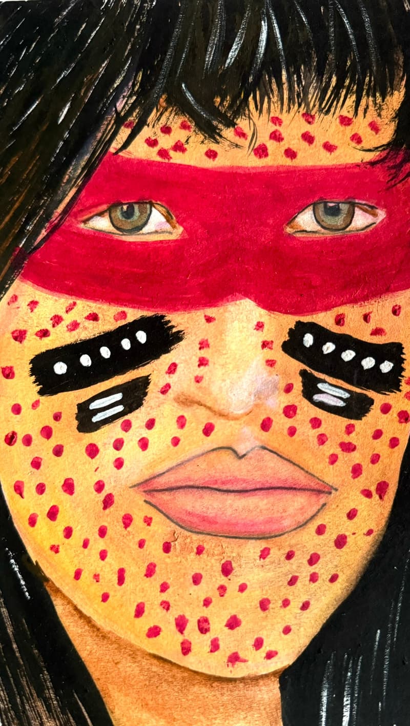 Ojos tras la franja roja, dibujo de Chalo Rojas