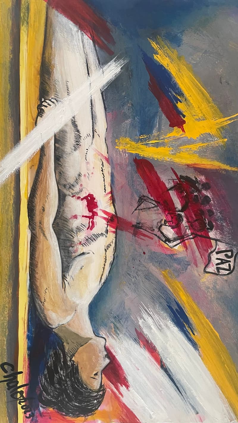 Figura entre ráfagas, dibujo de Chalo Rojas